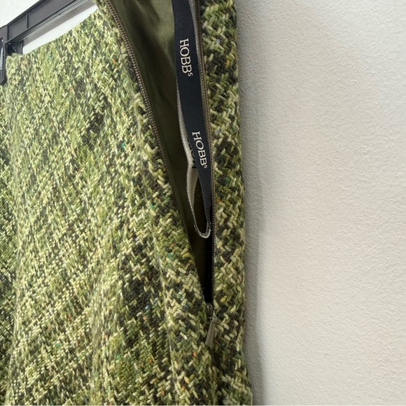 Hobbs London Tweed Skirt Green Plaid A-Line Made in England UK 16 US 12 Wool Zip - Picture 5 of 14